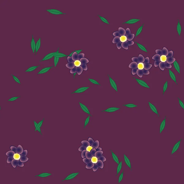 Flores Abstractas Con Hojas Verdes Patrón Sin Costura Ilustración Vectorial — Vector de stock