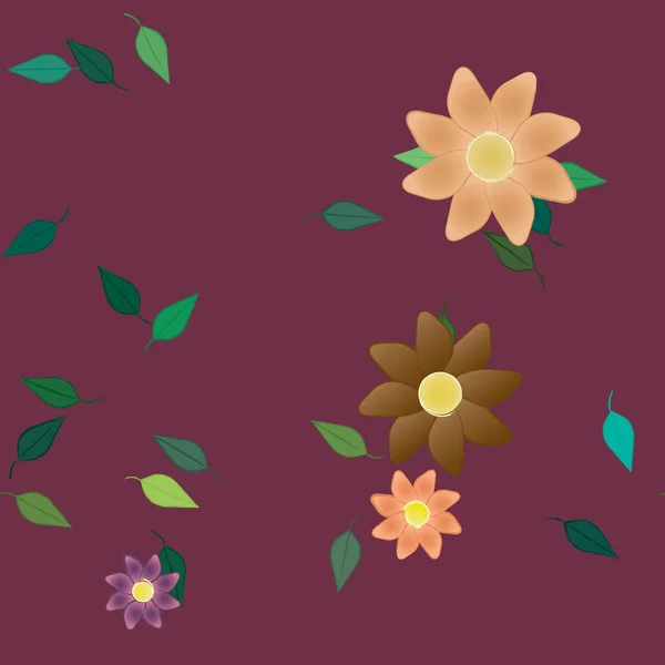 Fleurs Abstraites Avec Des Feuilles Vertes Motif Sans Couture Illustration — Image vectorielle