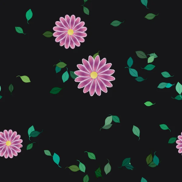 Flores Abstractas Con Hojas Verdes Patrón Sin Costura Ilustración Vectorial — Archivo Imágenes Vectoriales