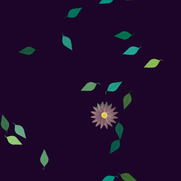 Flores Abstractas Con Hojas Verdes Patrón Sin Costura Ilustración Vectorial — Vector de stock