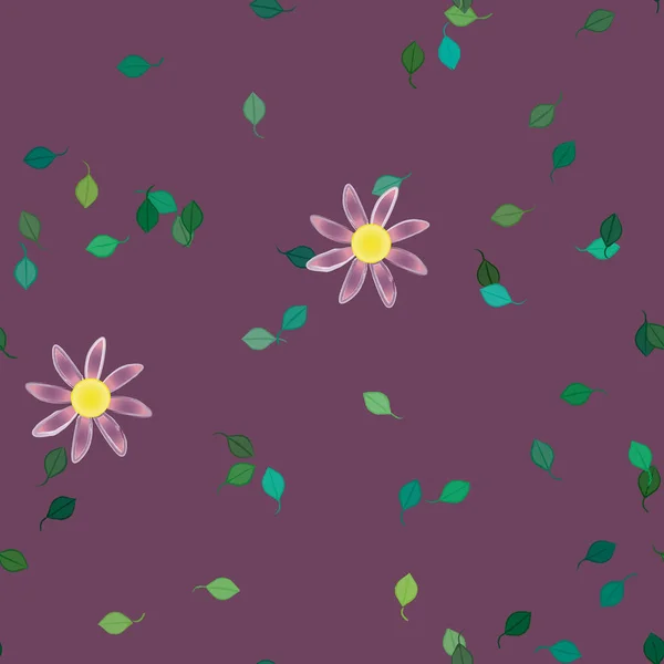 Flores Abstractas Con Hojas Verdes Patrón Sin Costura Ilustración Vectorial — Archivo Imágenes Vectoriales