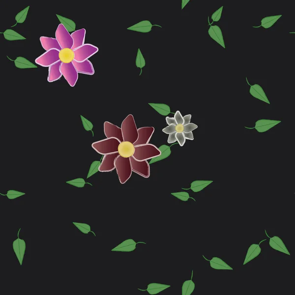 Fleurs Abstraites Avec Des Feuilles Vertes Motif Sans Couture Illustration — Image vectorielle