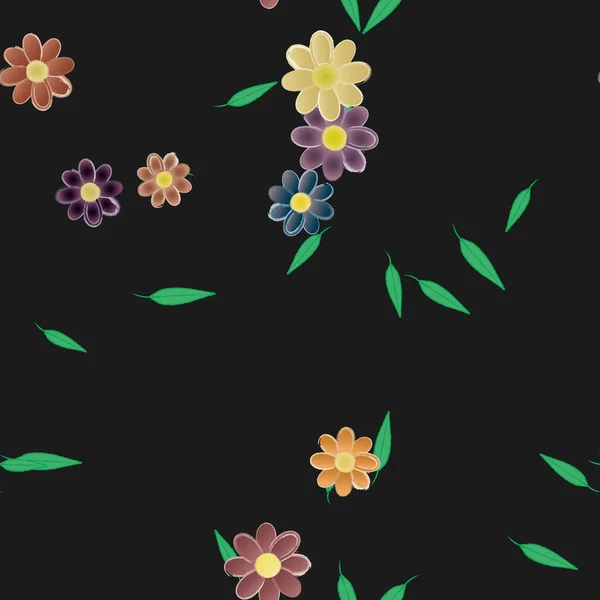 Fleurs Abstraites Avec Des Feuilles Vertes Motif Sans Couture Illustration — Image vectorielle