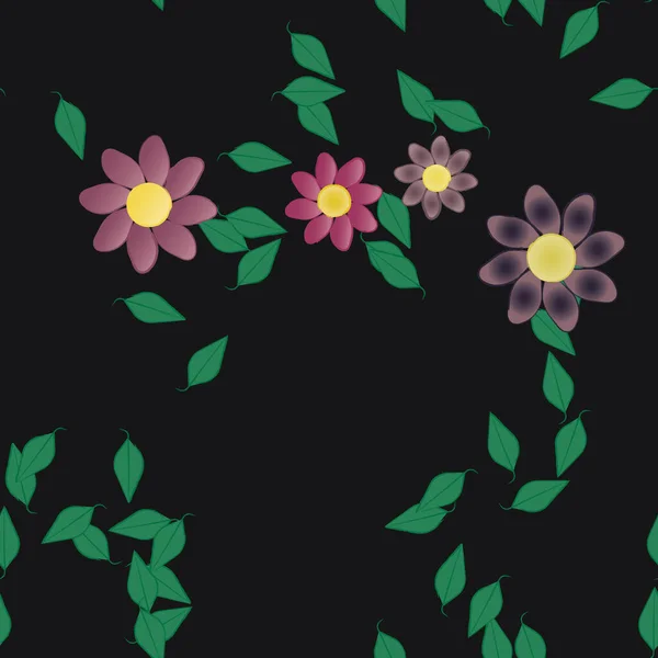 Fleurs Abstraites Avec Des Feuilles Vertes Motif Sans Couture Illustration — Image vectorielle