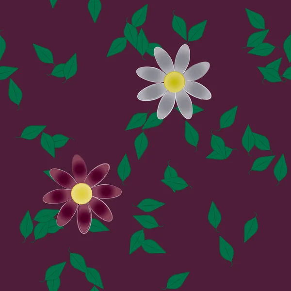 Abstrakta Blommor Med Gröna Blad Sömlös Mönster Vektor Illustration — Stock vektor