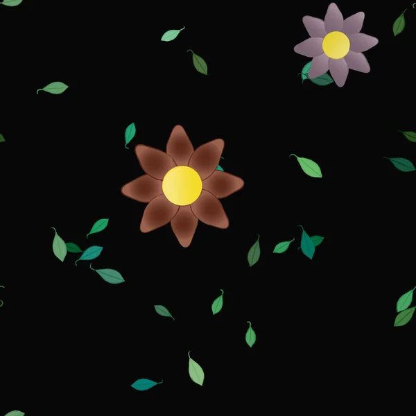 Flores Abstractas Con Hojas Verdes Patrón Sin Costura Ilustración Vectorial — Archivo Imágenes Vectoriales