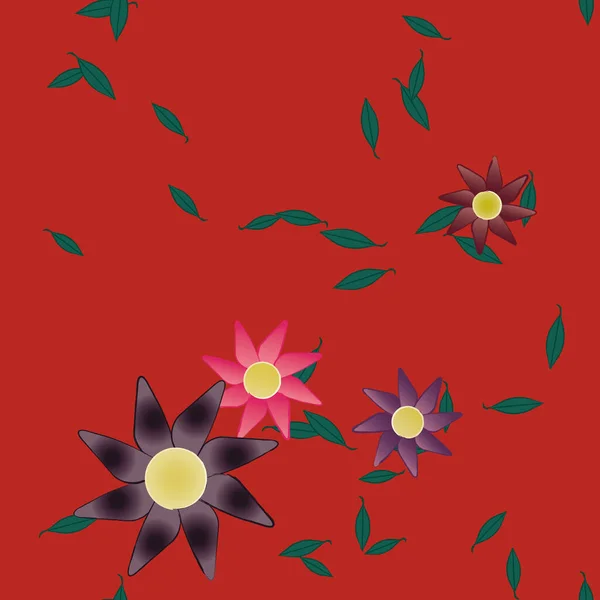 Flores Abstractas Con Hojas Verdes Patrón Sin Costura Ilustración Vectorial — Vector de stock