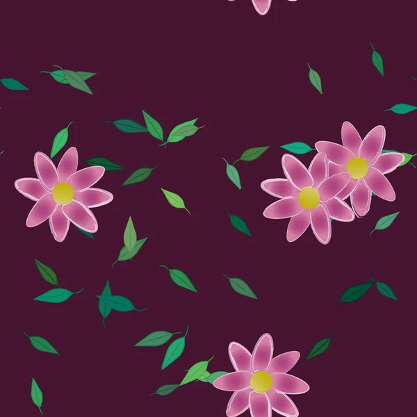 Fleurs Abstraites Avec Des Feuilles Vertes Motif Sans Couture Illustration — Image vectorielle