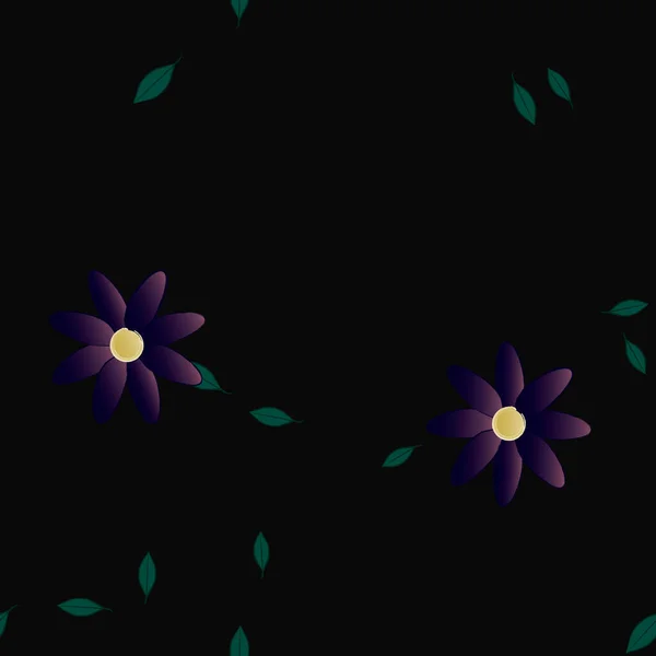 Flores Abstractas Con Hojas Verdes Patrón Sin Costura Ilustración Vectorial — Vector de stock