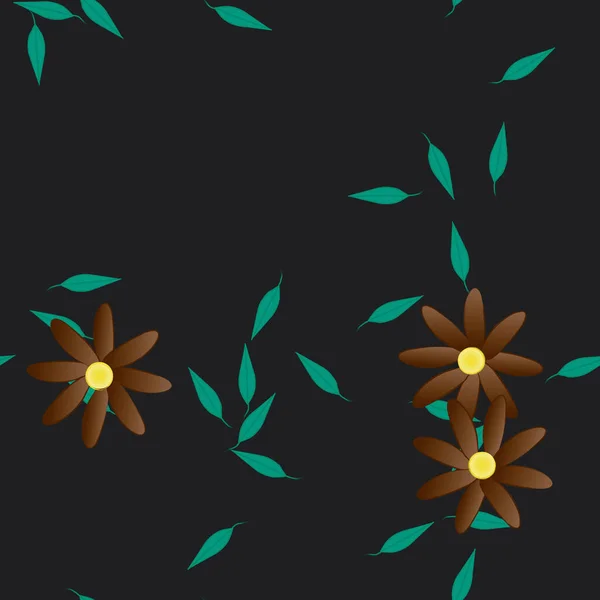 Flores Abstractas Con Hojas Verdes Patrón Sin Costura Ilustración Vectorial — Vector de stock