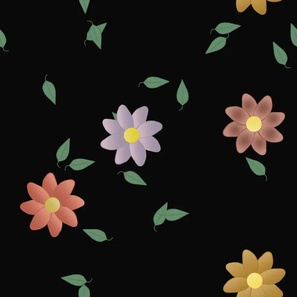 Flores Abstractas Con Hojas Verdes Patrón Sin Costura Ilustración Vectorial — Vector de stock