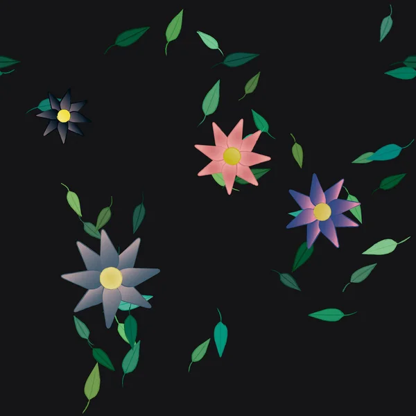 Fleurs Abstraites Avec Des Feuilles Vertes Motif Sans Couture Illustration — Image vectorielle