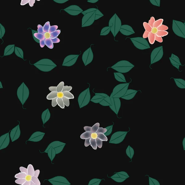 Abstrakta Blommor Med Gröna Blad Sömlös Mönster Vektor Illustration — Stock vektor