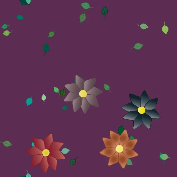 Fleurs Abstraites Avec Des Feuilles Vertes Motif Sans Couture Illustration — Image vectorielle