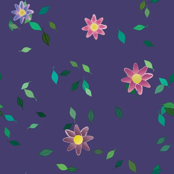 Fleurs Abstraites Avec Des Feuilles Vertes Motif Sans Couture Illustration — Image vectorielle