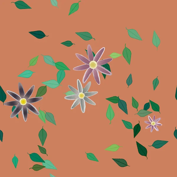 Αφηρημένα Λουλούδια Πράσινα Φύλλα Χωρίς Ραφή Μοτίβο Διανυσματική Απεικόνιση — Διανυσματικό Αρχείο