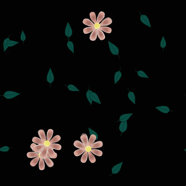 Fleurs Abstraites Avec Des Feuilles Vertes Motif Sans Couture Illustration — Image vectorielle