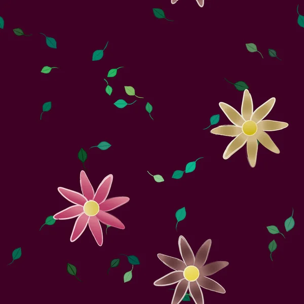 Fleurs Abstraites Avec Des Feuilles Vertes Motif Sans Couture Illustration — Image vectorielle