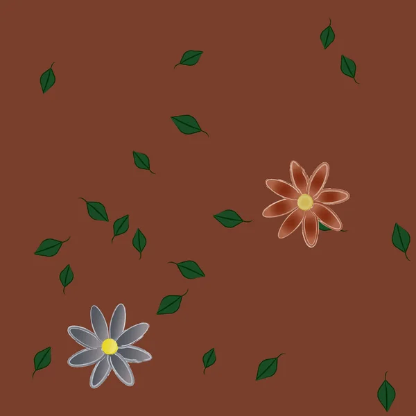 Flores Abstractas Con Hojas Verdes Patrón Sin Costura Ilustración Vectorial — Vector de stock