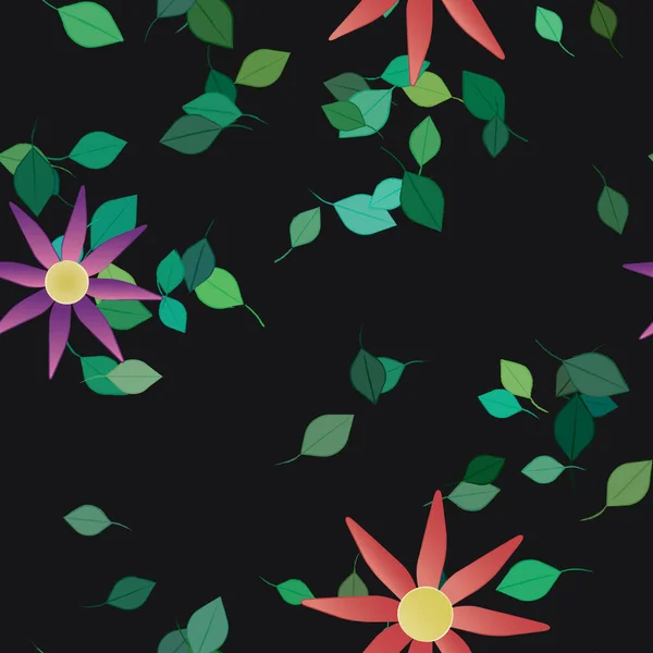 Fleurs Abstraites Avec Des Feuilles Vertes Motif Sans Couture Illustration — Image vectorielle