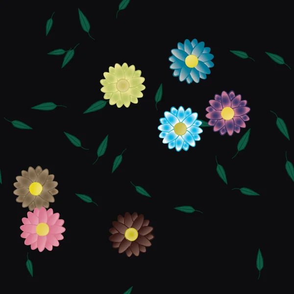 Flores Abstractas Con Hojas Verdes Patrón Sin Costura Ilustración Vectorial — Vector de stock