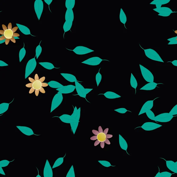 Fleurs Abstraites Avec Des Feuilles Vertes Motif Sans Couture Illustration — Image vectorielle