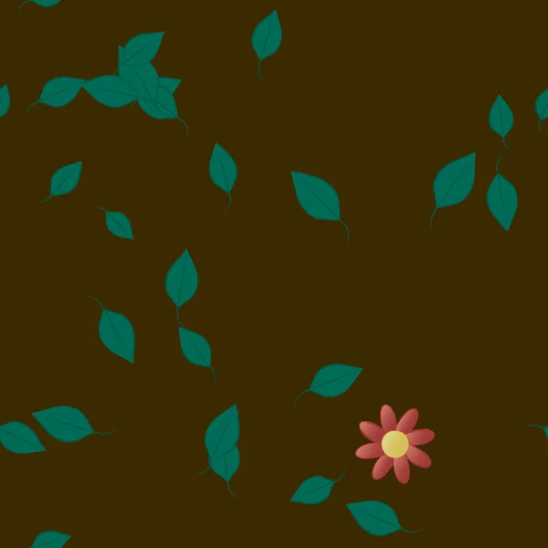 Flores Abstractas Con Hojas Verdes Patrón Sin Costura Ilustración Vectorial — Vector de stock