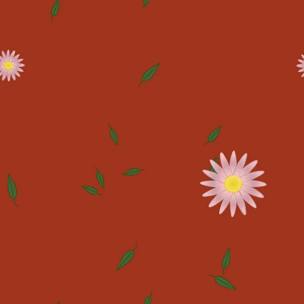 Abstrakta Blommor Med Gröna Blad Sömlös Mönster Vektor Illustration — Stock vektor