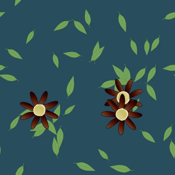 Fleurs Abstraites Avec Des Feuilles Vertes Motif Sans Couture Illustration — Image vectorielle