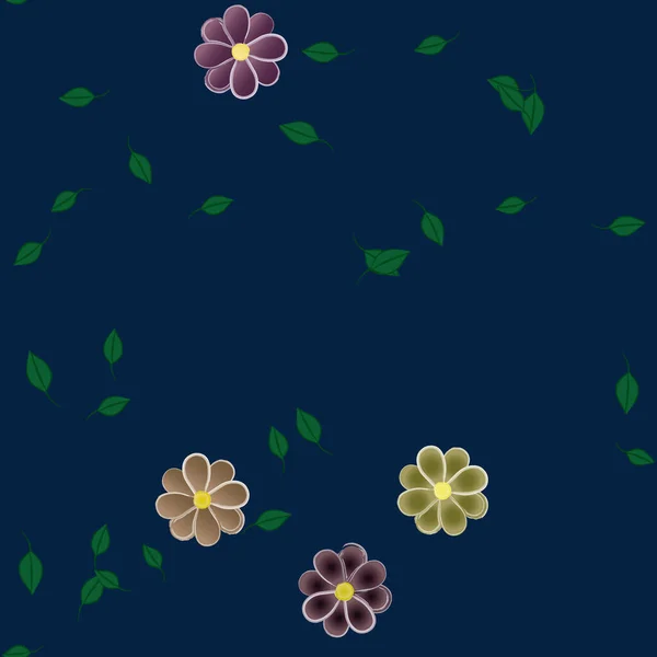 Flores Abstractas Con Hojas Verdes Patrón Sin Costura Ilustración Vectorial — Vector de stock