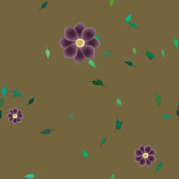 Flores Abstractas Con Hojas Verdes Patrón Sin Costura Ilustración Vectorial — Vector de stock