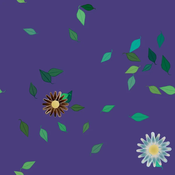 Flores Abstractas Con Hojas Verdes Patrón Sin Costura Ilustración Vectorial — Archivo Imágenes Vectoriales