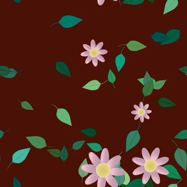 Fleurs Abstraites Avec Des Feuilles Vertes Motif Sans Couture Illustration — Image vectorielle