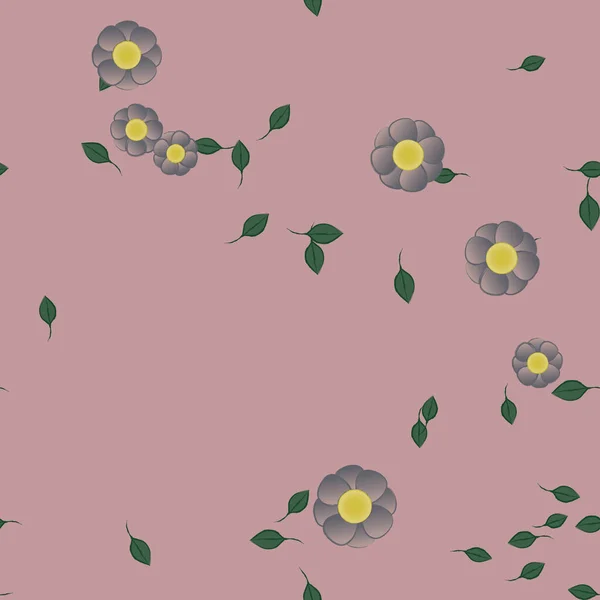 Flores Abstractas Con Hojas Verdes Patrón Sin Costura Ilustración Vectorial — Vector de stock