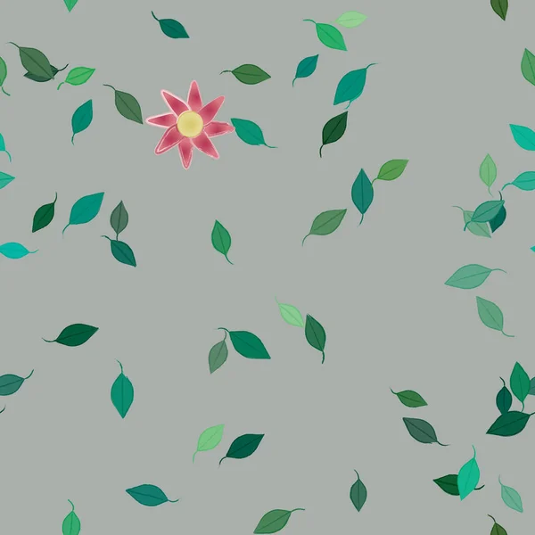 Flores Abstractas Con Hojas Verdes Patrón Sin Costura Ilustración Vectorial — Vector de stock