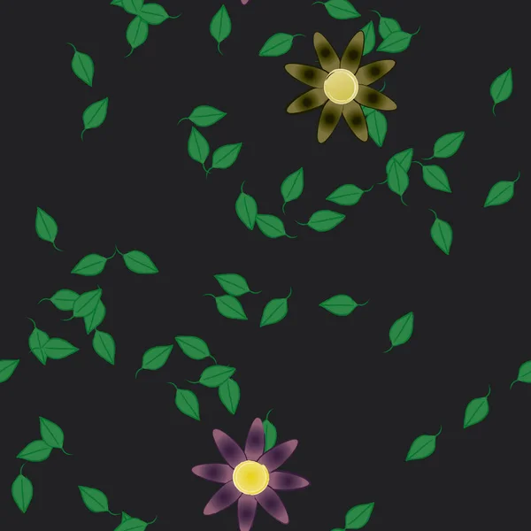 Bunga Abstrak Dengan Daun Hijau Pola Mulus Ilustrasi Vektor - Stok Vektor