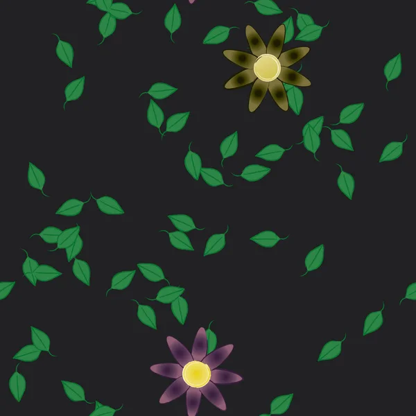 Flores Abstractas Con Hojas Verdes Patrón Sin Costura Ilustración Vectorial — Vector de stock