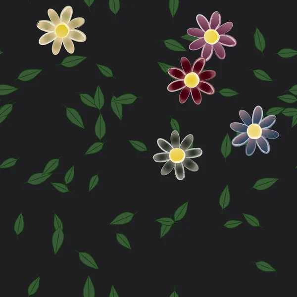 Fleurs Abstraites Avec Des Feuilles Vertes Motif Sans Couture Illustration — Image vectorielle