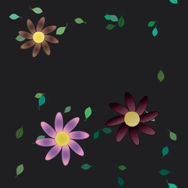 Flores Abstractas Con Hojas Verdes Patrón Sin Costura Ilustración Vectorial — Vector de stock