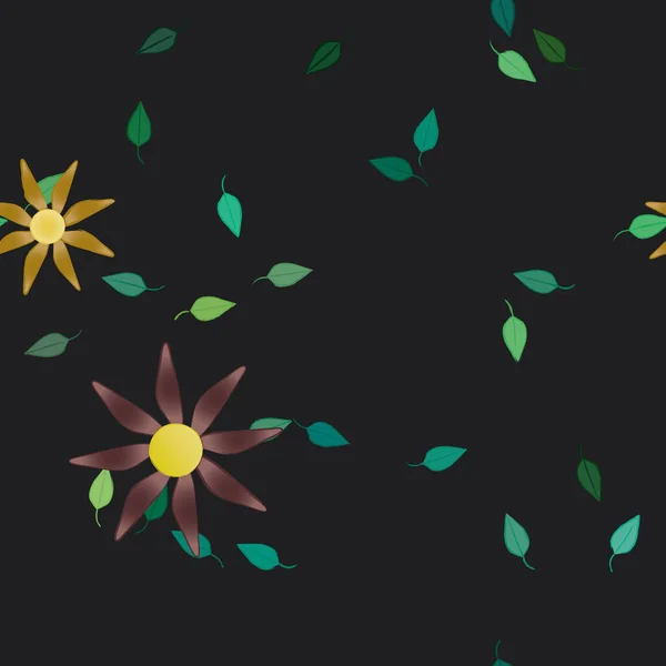 Fleurs Abstraites Avec Des Feuilles Vertes Motif Sans Couture Illustration — Image vectorielle