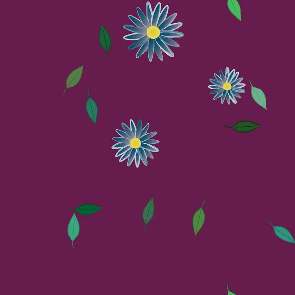 Flores Abstractas Con Hojas Verdes Patrón Sin Costura Ilustración Vectorial — Vector de stock