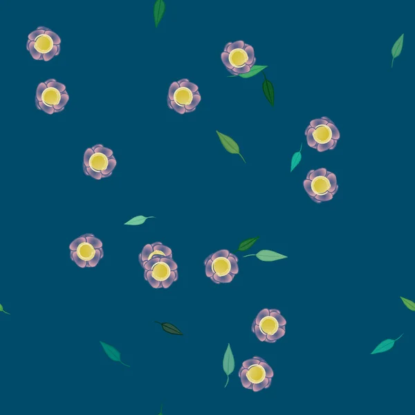 Abstrakta Blommor Med Gröna Blad Sömlös Mönster Vektor Illustration — Stock vektor