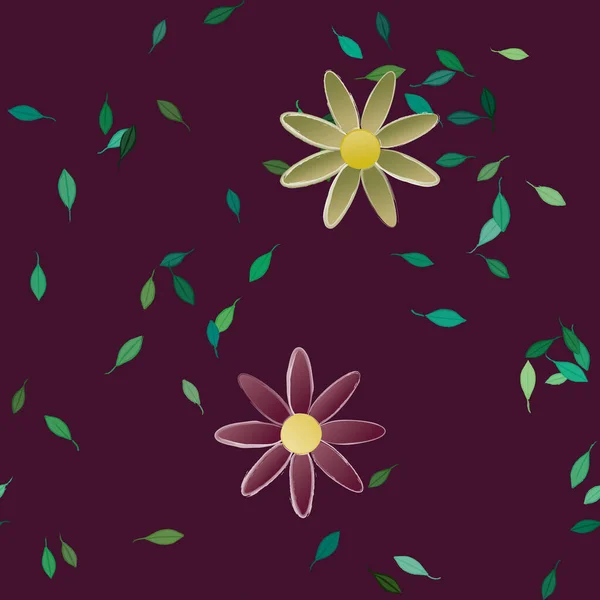 Fleurs Abstraites Avec Des Feuilles Vertes Motif Sans Couture Illustration — Image vectorielle