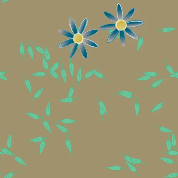 Flores Abstractas Con Hojas Verdes Patrón Sin Costura Ilustración Vectorial — Archivo Imágenes Vectoriales