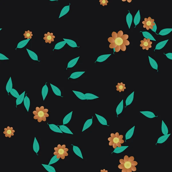 Fleurs Abstraites Avec Des Feuilles Vertes Motif Sans Couture Illustration — Image vectorielle