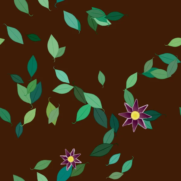 Abstracte Bloemen Met Groene Bladeren Naadloos Patroon Vector Illustratie — Stockvector