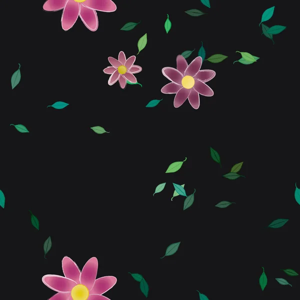 Flores Abstractas Con Hojas Verdes Patrón Sin Costura Ilustración Vectorial — Archivo Imágenes Vectoriales