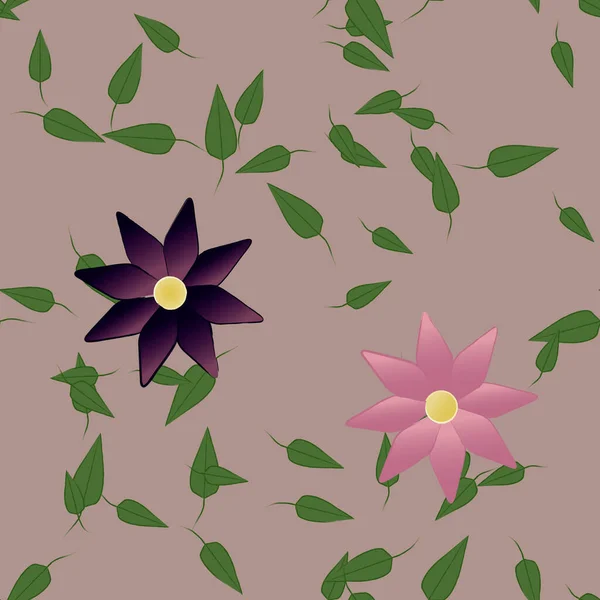 Flores Abstractas Con Hojas Verdes Patrón Sin Costura Ilustración Vectorial — Vector de stock