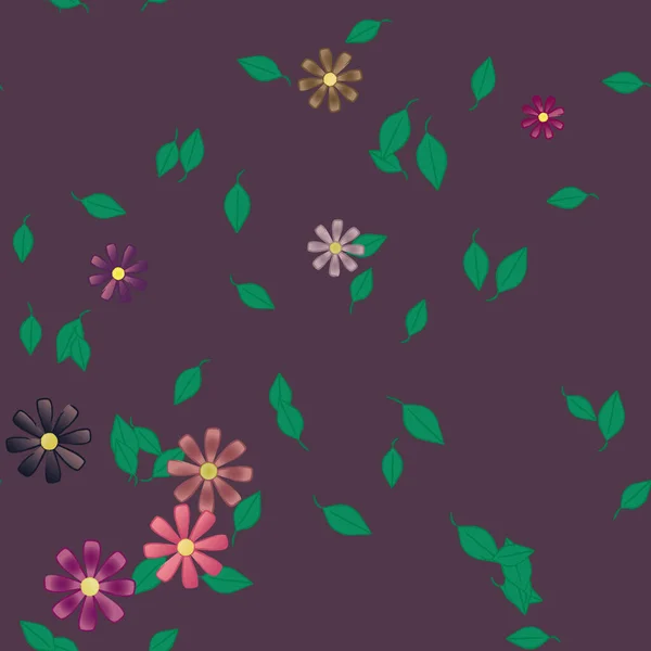 Fleurs Abstraites Avec Des Feuilles Vertes Motif Sans Couture Illustration — Image vectorielle