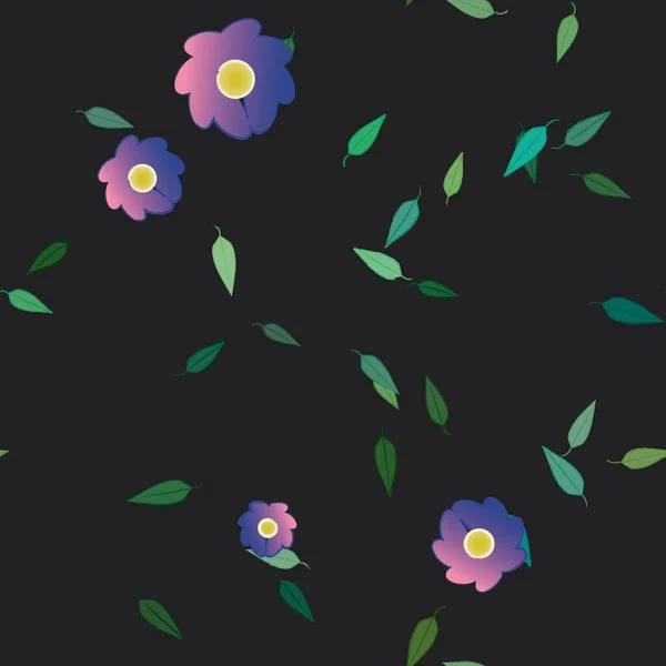 Flores Abstractas Con Hojas Verdes Patrón Sin Costura Ilustración Vectorial — Archivo Imágenes Vectoriales